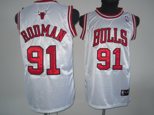 NBA Chicago Bulls 91 Dennis Rodman Authentic White Throwback Jersey